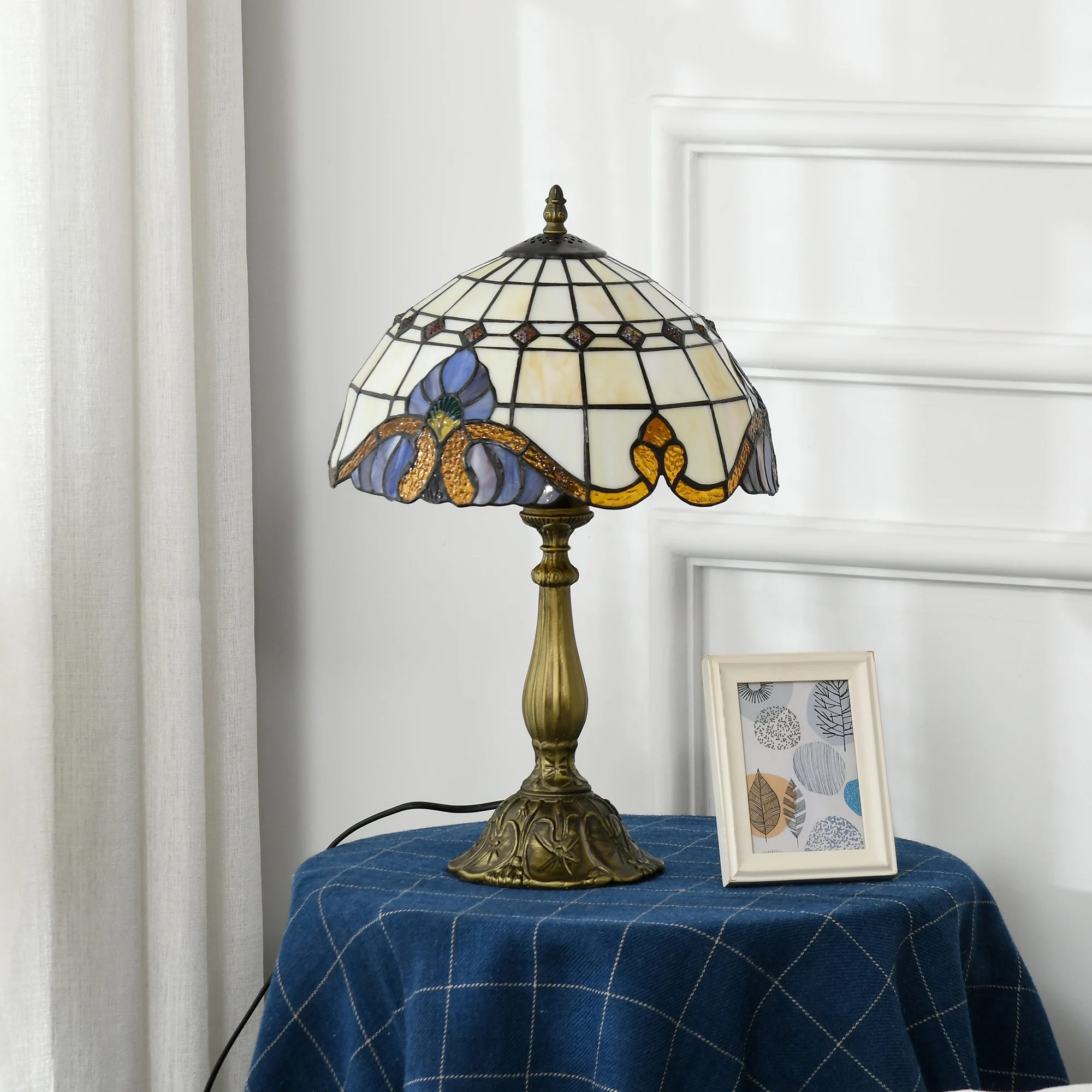 homcom handmade table lamp classic style glass bedside lamp for bedroom living room Ø30x48 cm multicolor 5