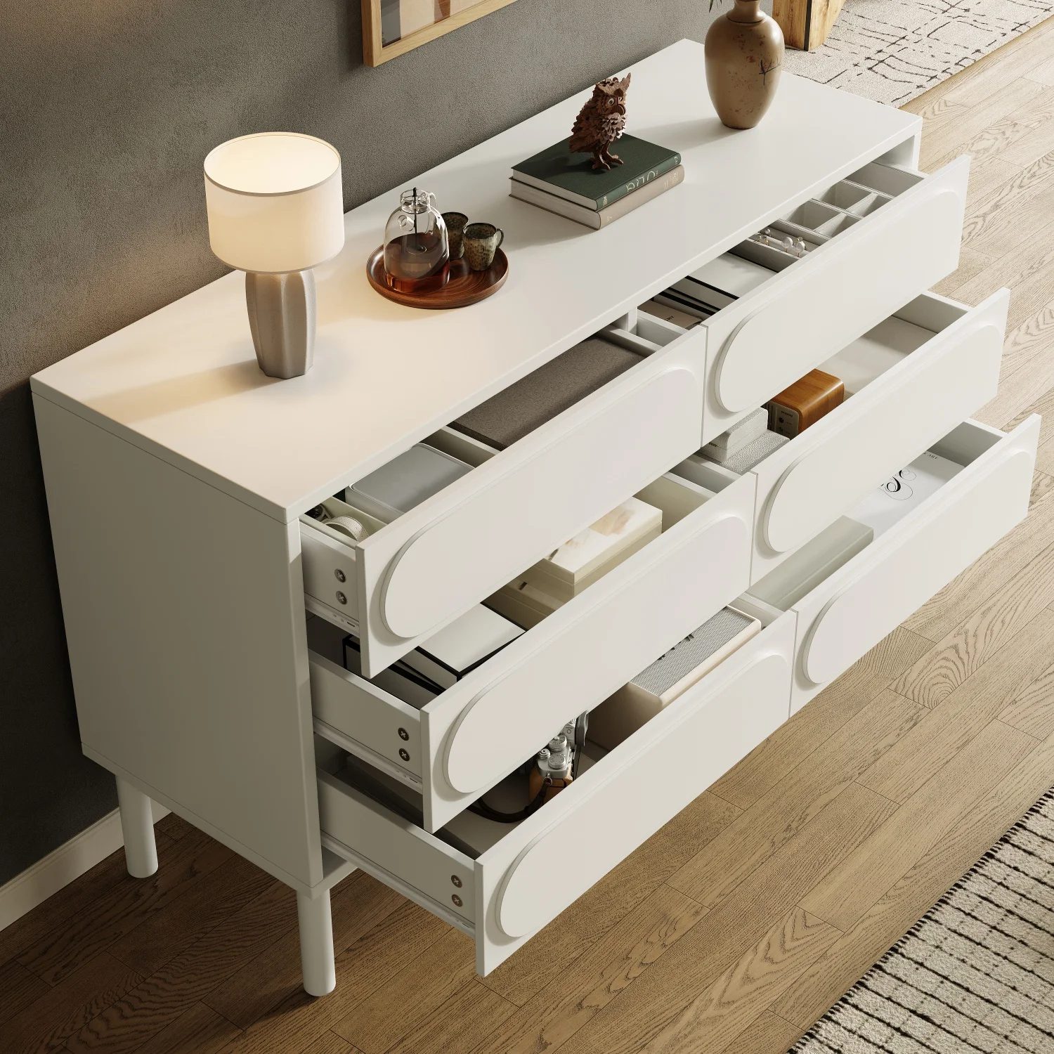 120x40x75cm drawer chest of drawers white lacquered 6 drawer with adjustable feet,storage cabinet for bedrooms, living room 7
