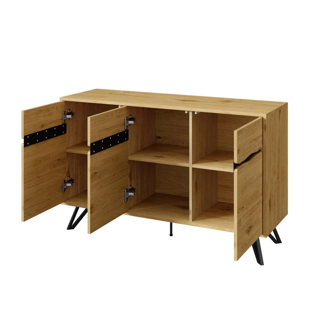 living room cabinet 3 door wooden sideboard with metal legs modern design, plenty of storage for living room dining room hallway 18