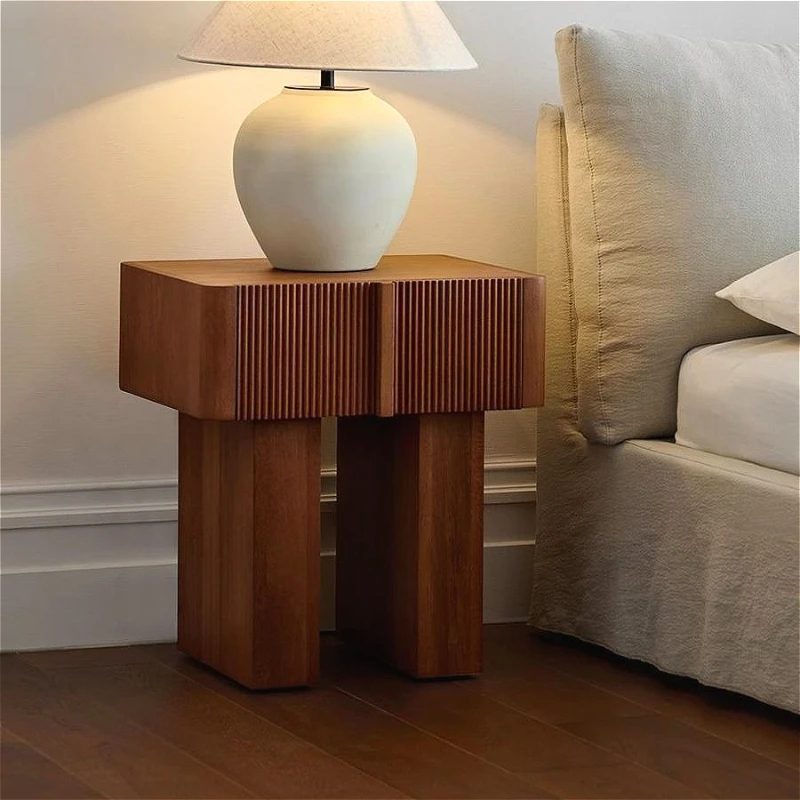 american retro style solid wood bedroom bedside table antique style high end shelf light luxury boxwood storage drawer 1