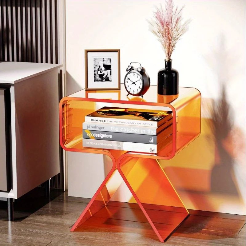 modern transparent acrylic bedside table creative side table, small narrow end table 0|